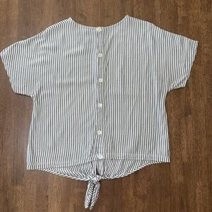 Madewell Striped Button-Back Tie Front Top M Black White Nautical Boxy Blouse